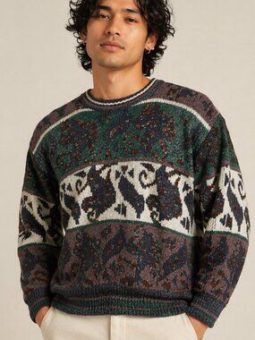 Vintage Expressions Worldwide Knit Sweater Medium Eclectic Grandpa Earth